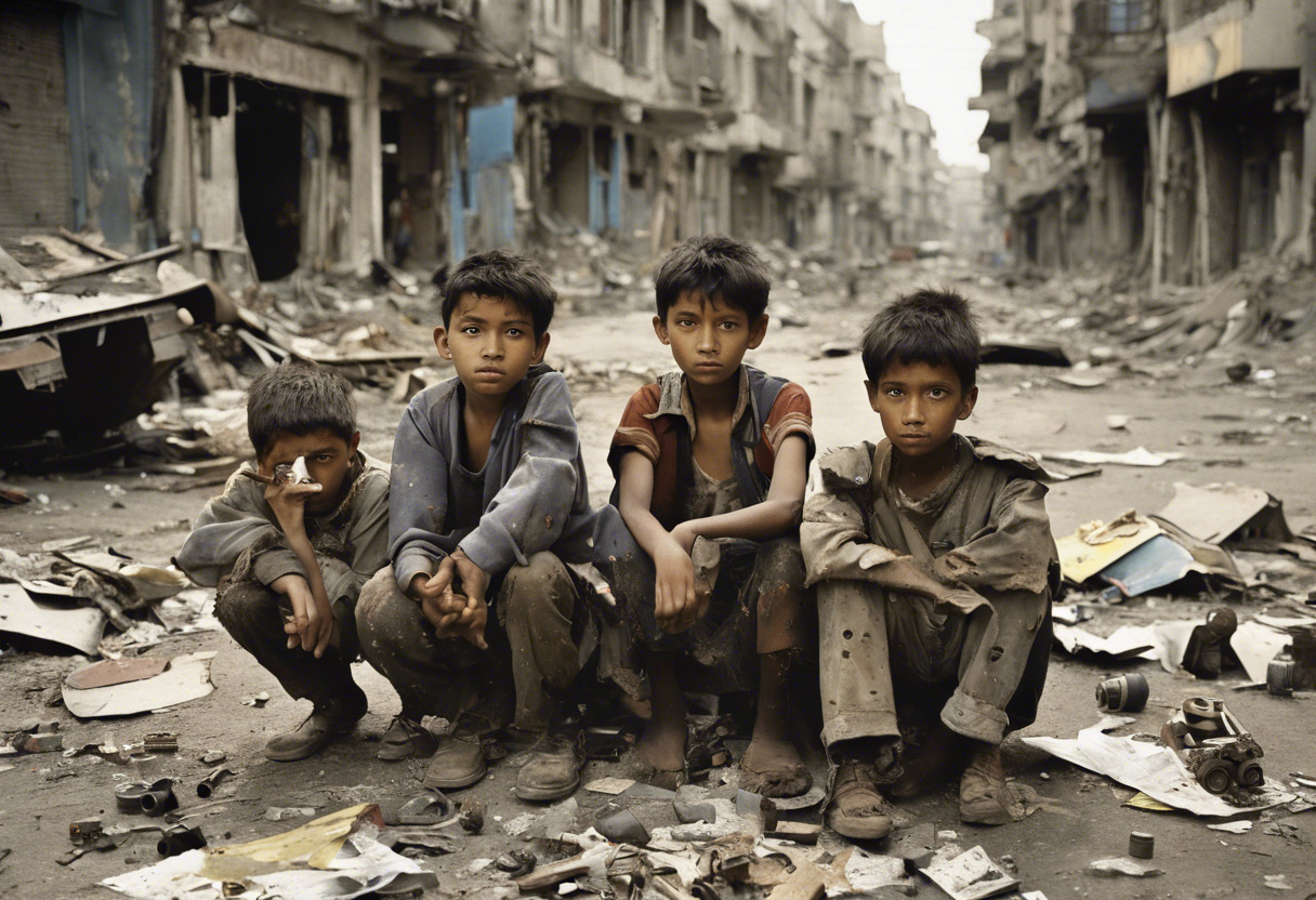 Niños Jugando entre Sombras de Guerra