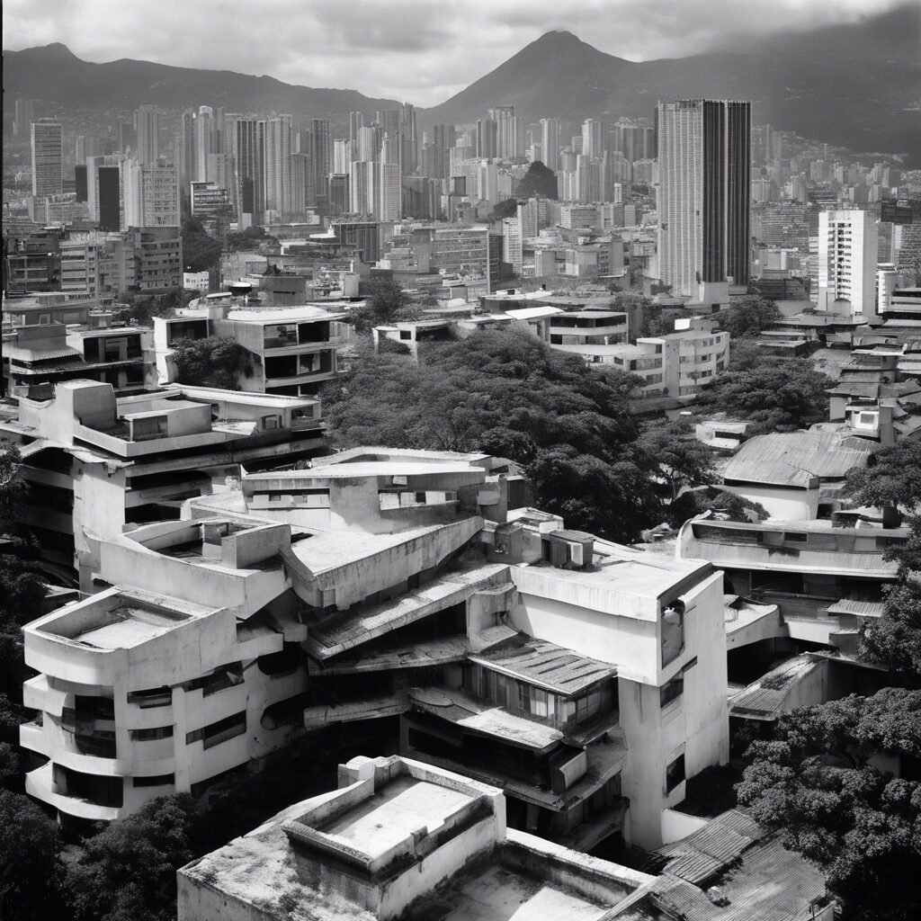 Futurismo Urbano: Un Retrato Venezolano en Blanco y Negro