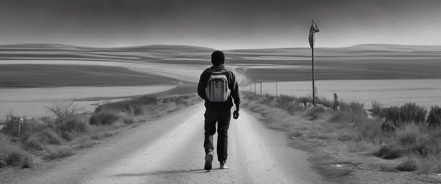  "Resiliencia en Movimiento: Un Retrato Monocromático del Migrante"

