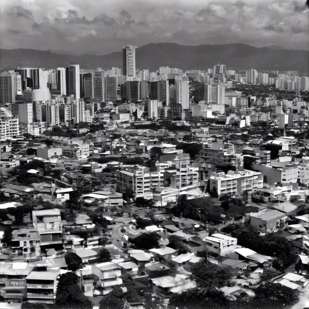  "Futuro Dichotómico: Un Viaje a través de la Venezuela Futurista en Blanco y Negro".


