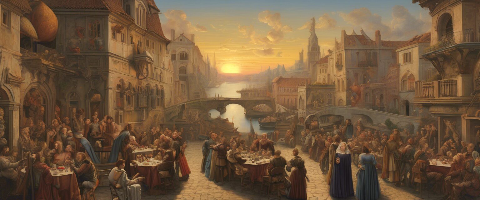  "Atardecer Renacentista: Coexistencia de Humanos y Cyborgs"

