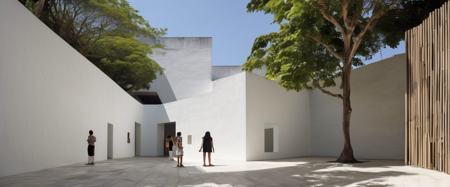  Contrastes en el Patio: Minimalismo y Color en el Museo

